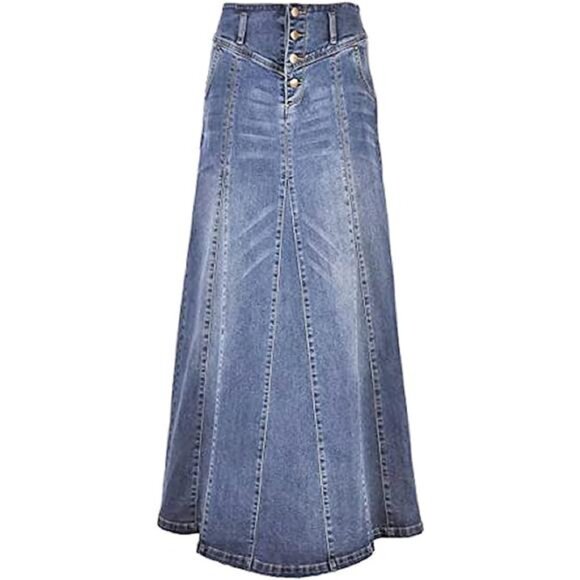Dresses & Skirts - Women's Denim Skirt A Line Swing Maxi Skirts Blue2